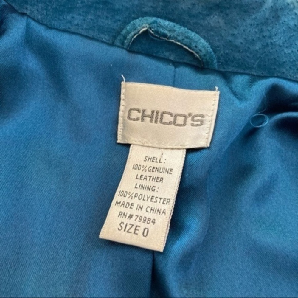 Chico's Teal Suede Leather Cropped Jacket Blazer Size 0 - Picture 6 of 12